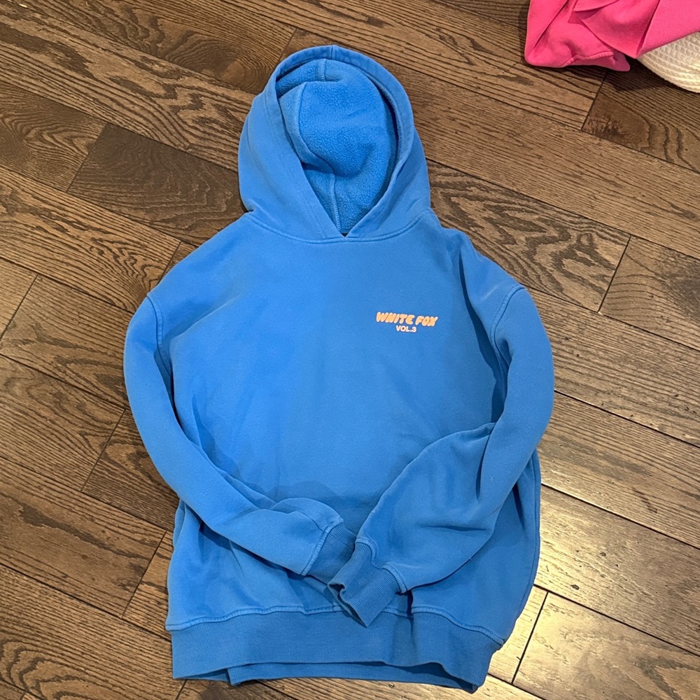 White fox blue and pink hoodie